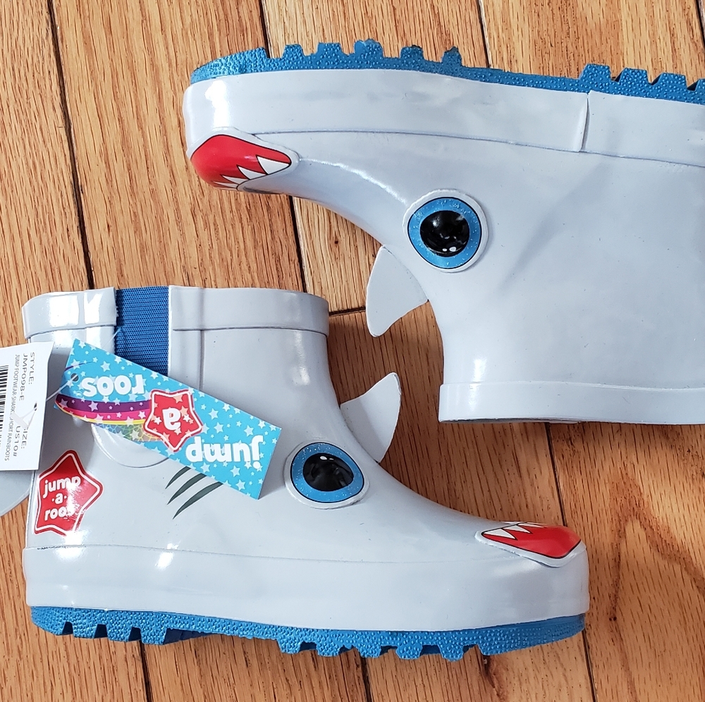 NEW Kids Jump-a-Roos Friendly Shark Rain Boots Kid